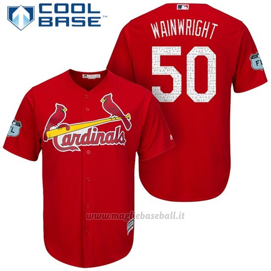 Maglia Baseball Uomo St. Louis Cardinals Adam Wainwright Scarlet 2017 Allenamento Primaverile Cool Base Giocatore